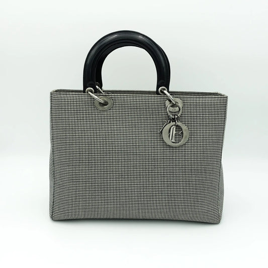 Dior Black and White Houndstooth Large Lady Dior Bag