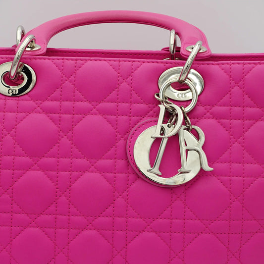 Dior in Hot Pink Cannage Quilted Large Lady Dior Bag