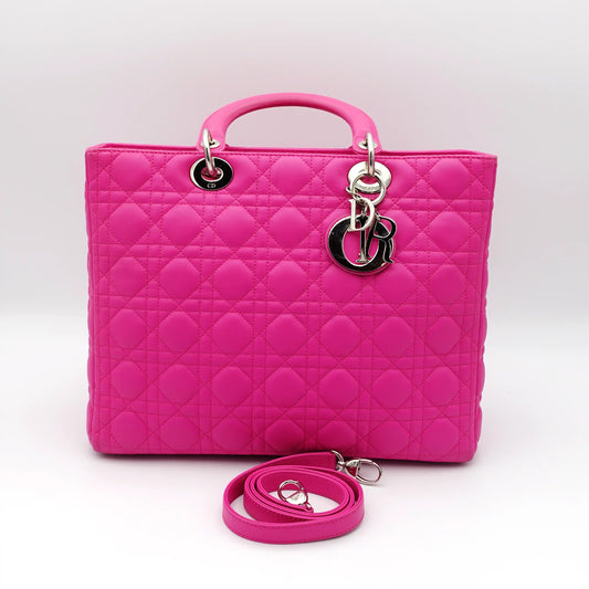 Dior in Hot Pink Cannage Quilted Large Lady Dior Bag