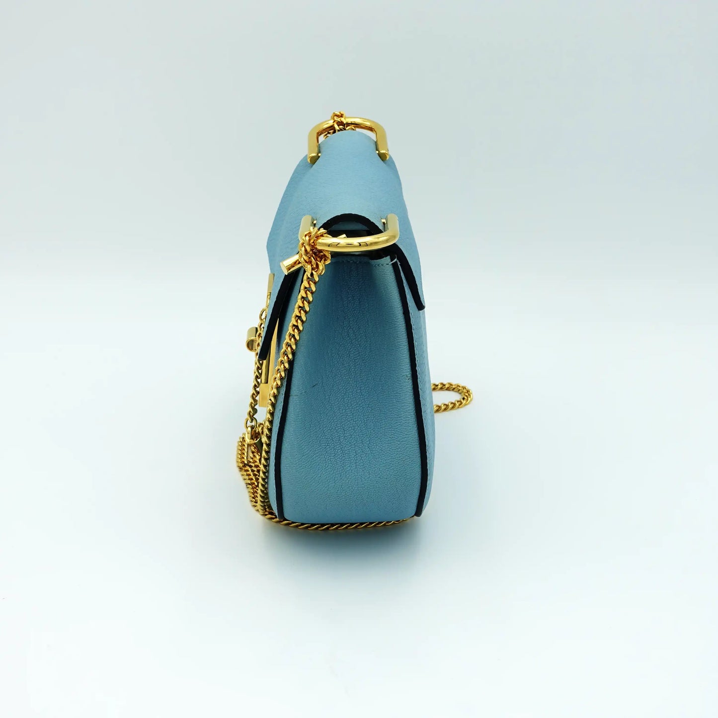 Chloe Mini Drew Bag in Cloud Blue with Gold Chain