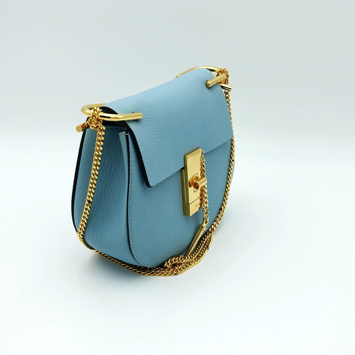 Chloe Mini Drew Bag in Cloud Blue with Gold Chain