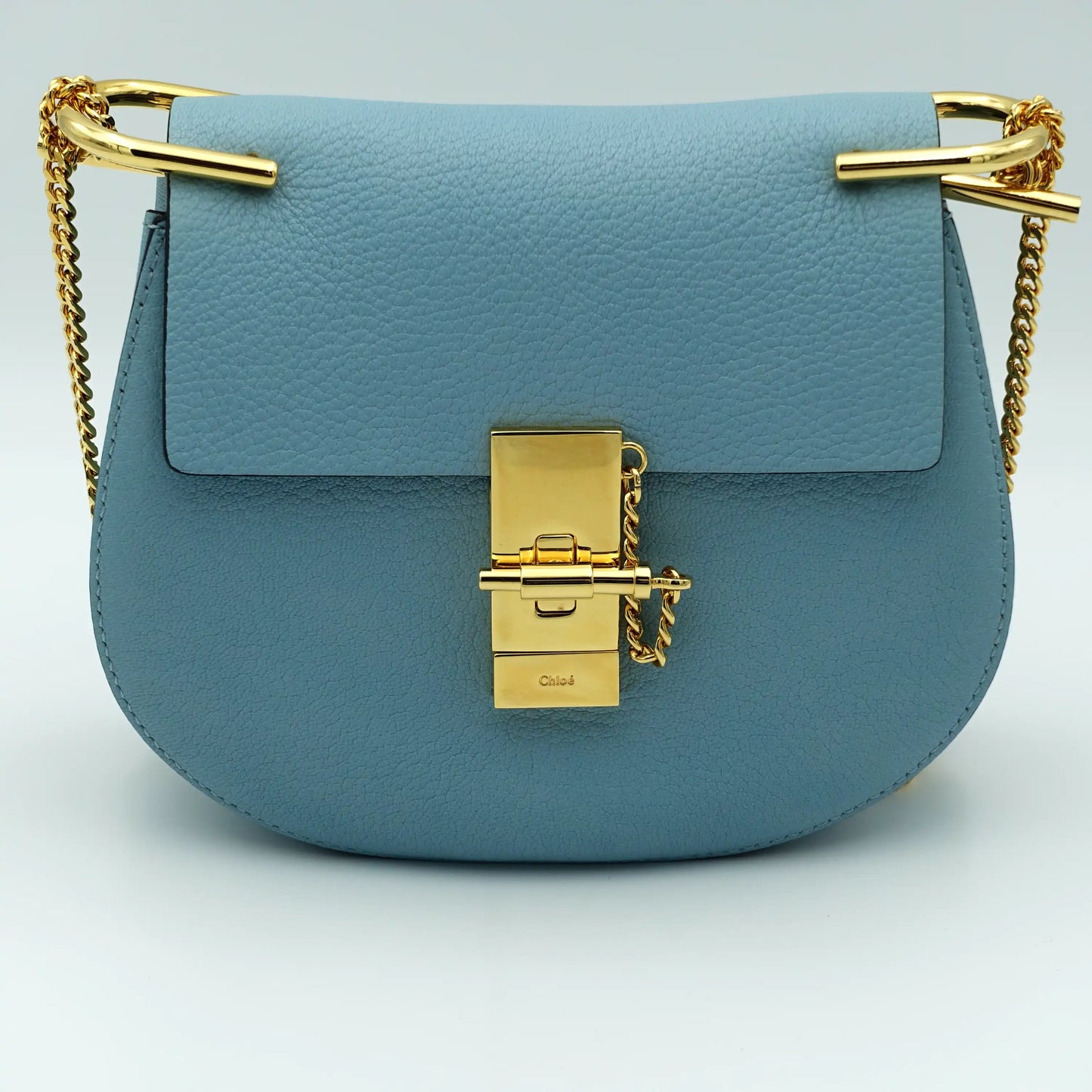 Chloe Mini Drew Bag in Cloud Blue with Gold Chain