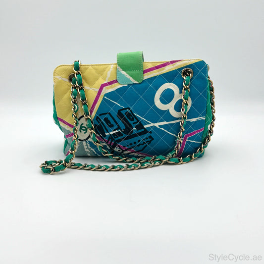 Chanel MultiColor Eiffel Tower Quilted Canvas Flap Shoulder Bag