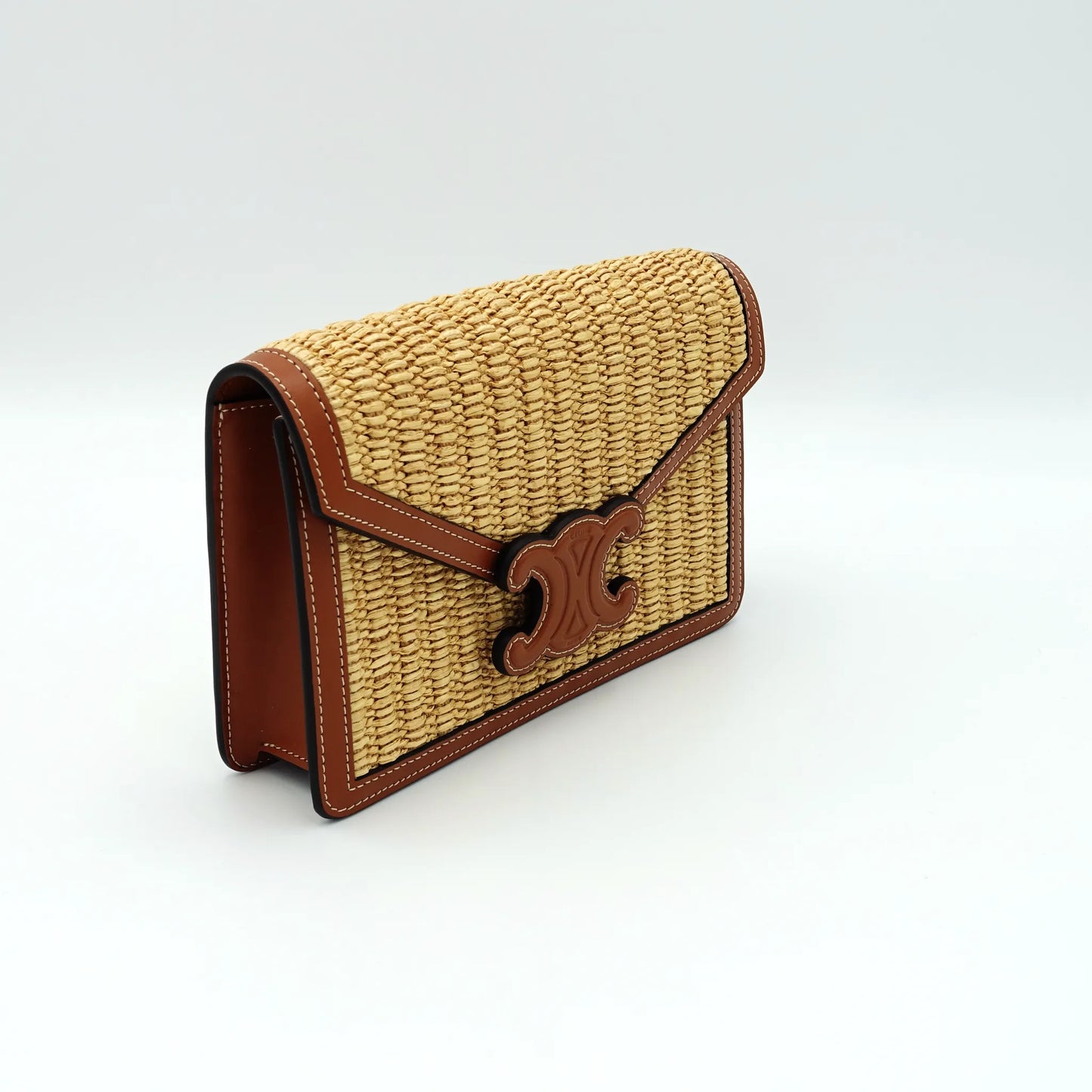 Celine Triomphe Shoulder Bag in Raffia and Leather