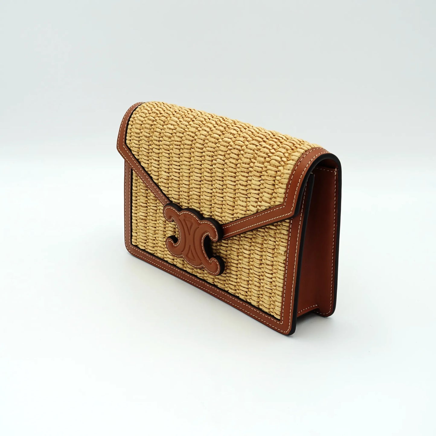 Celine Triomphe Shoulder Bag in Raffia and Leather