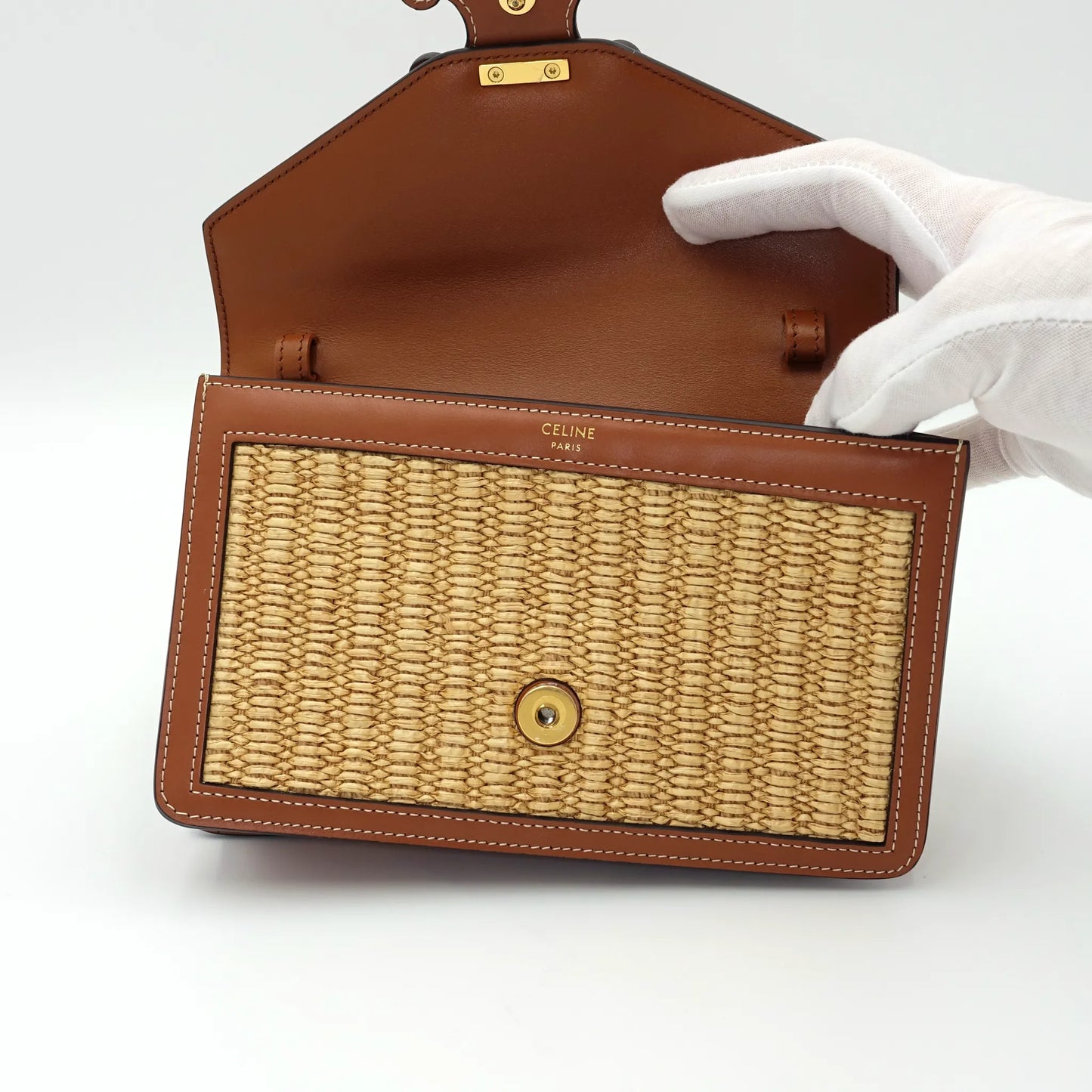 Celine Triomphe Shoulder Bag in Raffia and Leather