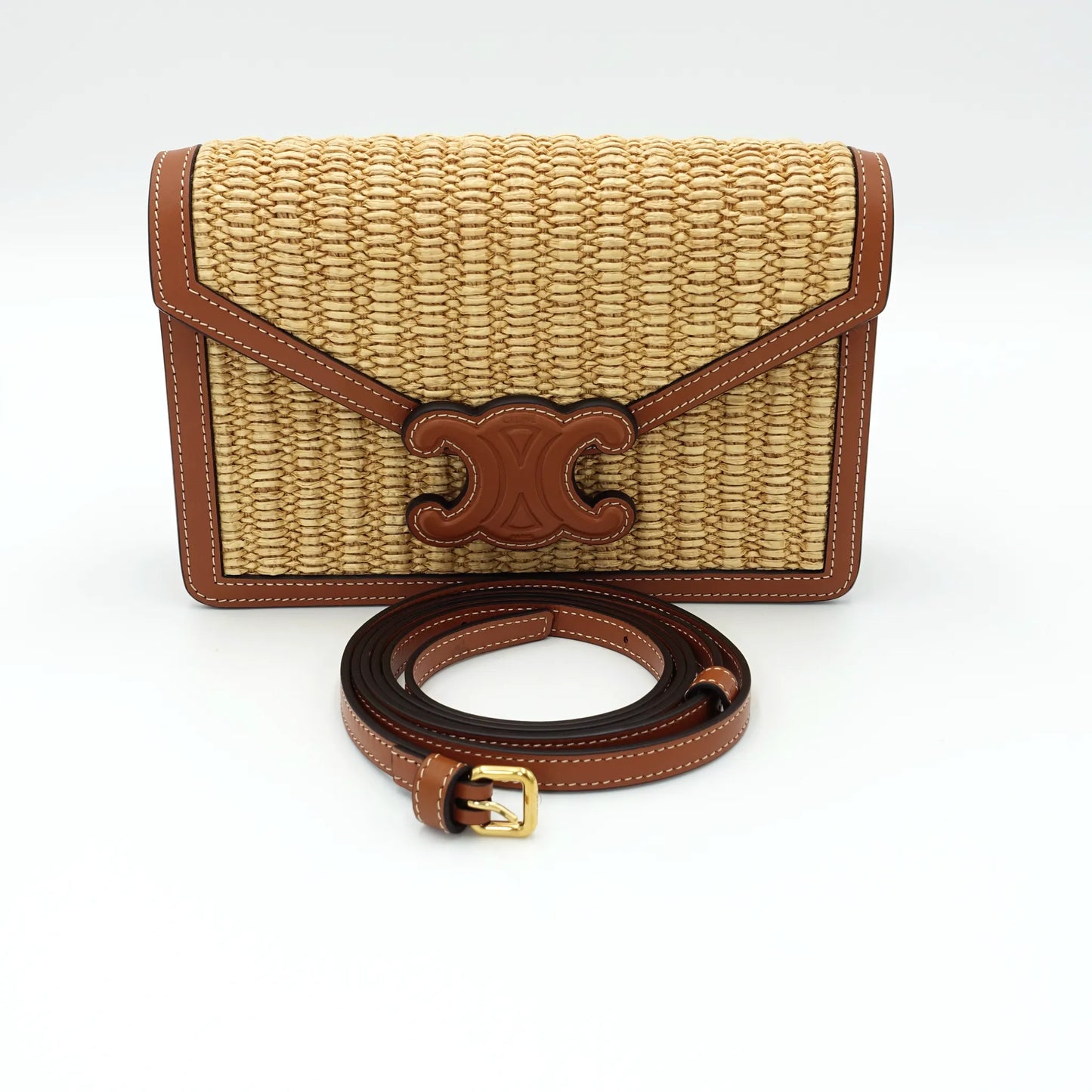 Celine Triomphe Shoulder Bag in Raffia and Leather