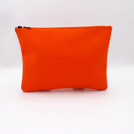 Hermès Bain Zip Pouch in orange coated canvas / neoprene