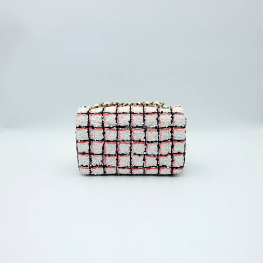 Chanel Mini White Multicolor Tweed Sequin Single Flap Bag