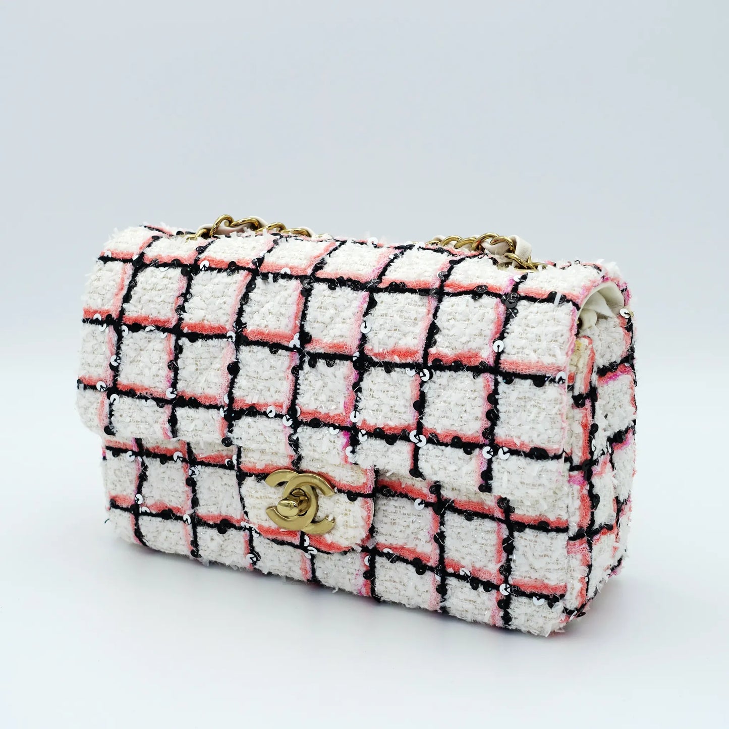Chanel Mini White Multicolor Tweed Sequin Single Flap Bag