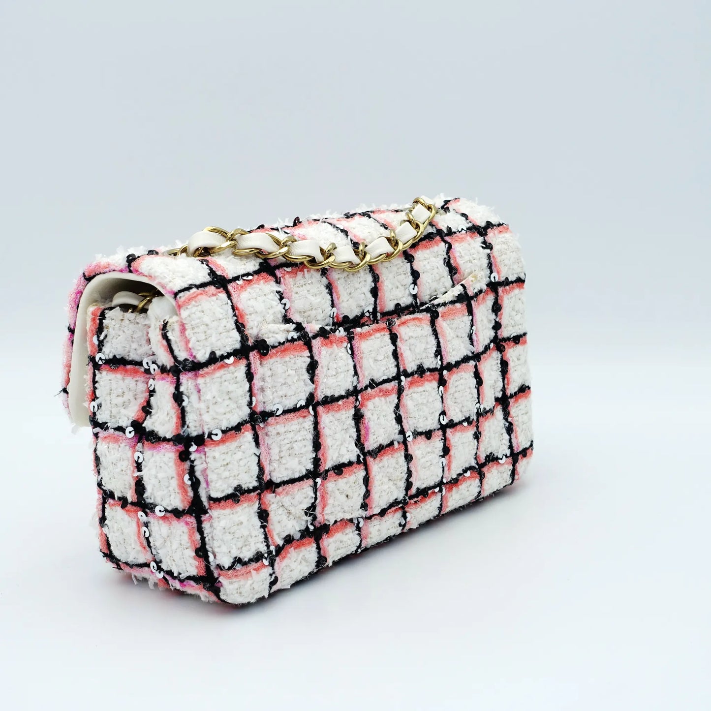 Chanel Mini White Multicolor Tweed Sequin Single Flap Bag