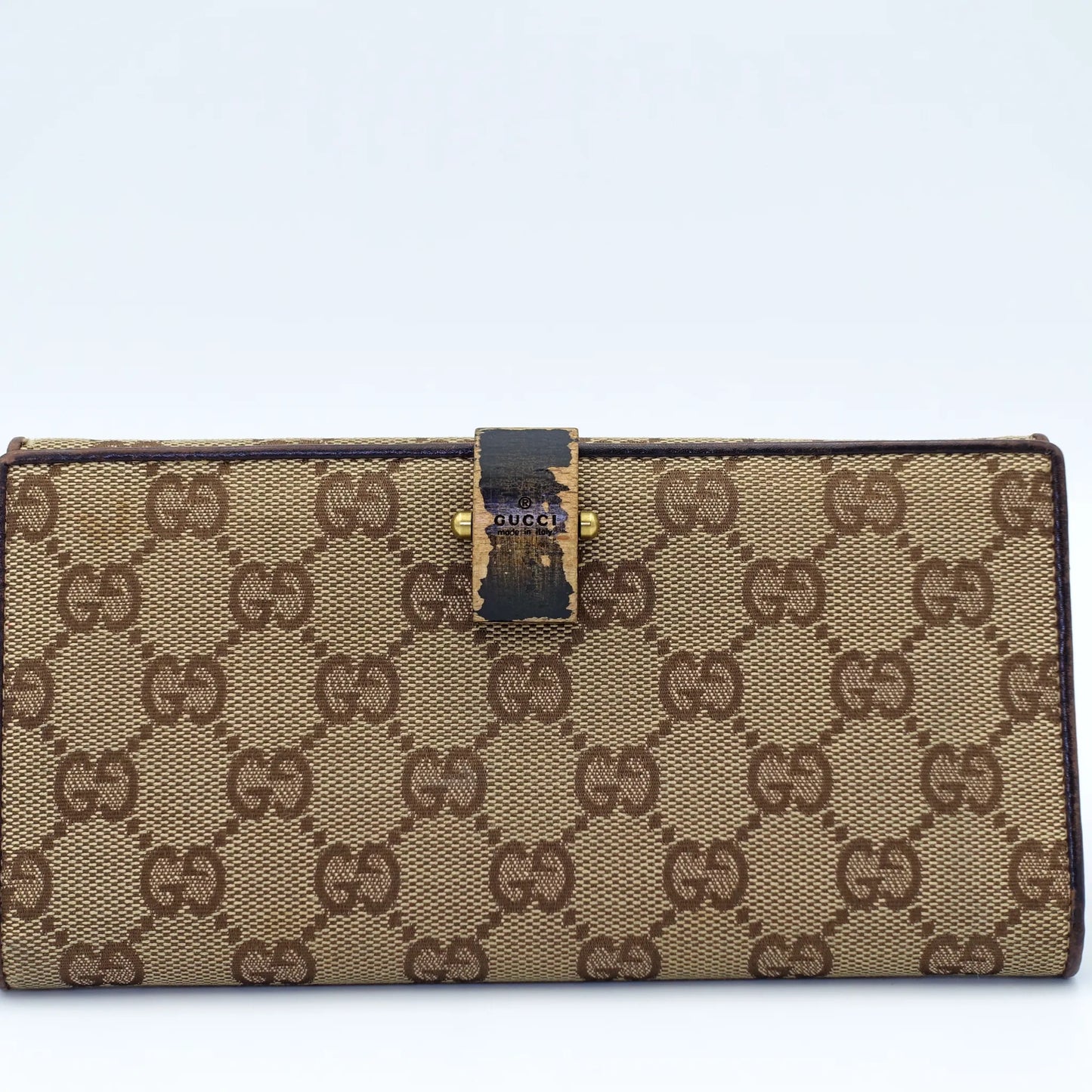 Gucci Vintage GG Supreme Long Wallet with Bamboo Clasp
