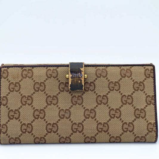 Gucci Vintage GG Supreme Long Wallet with Bamboo Clasp