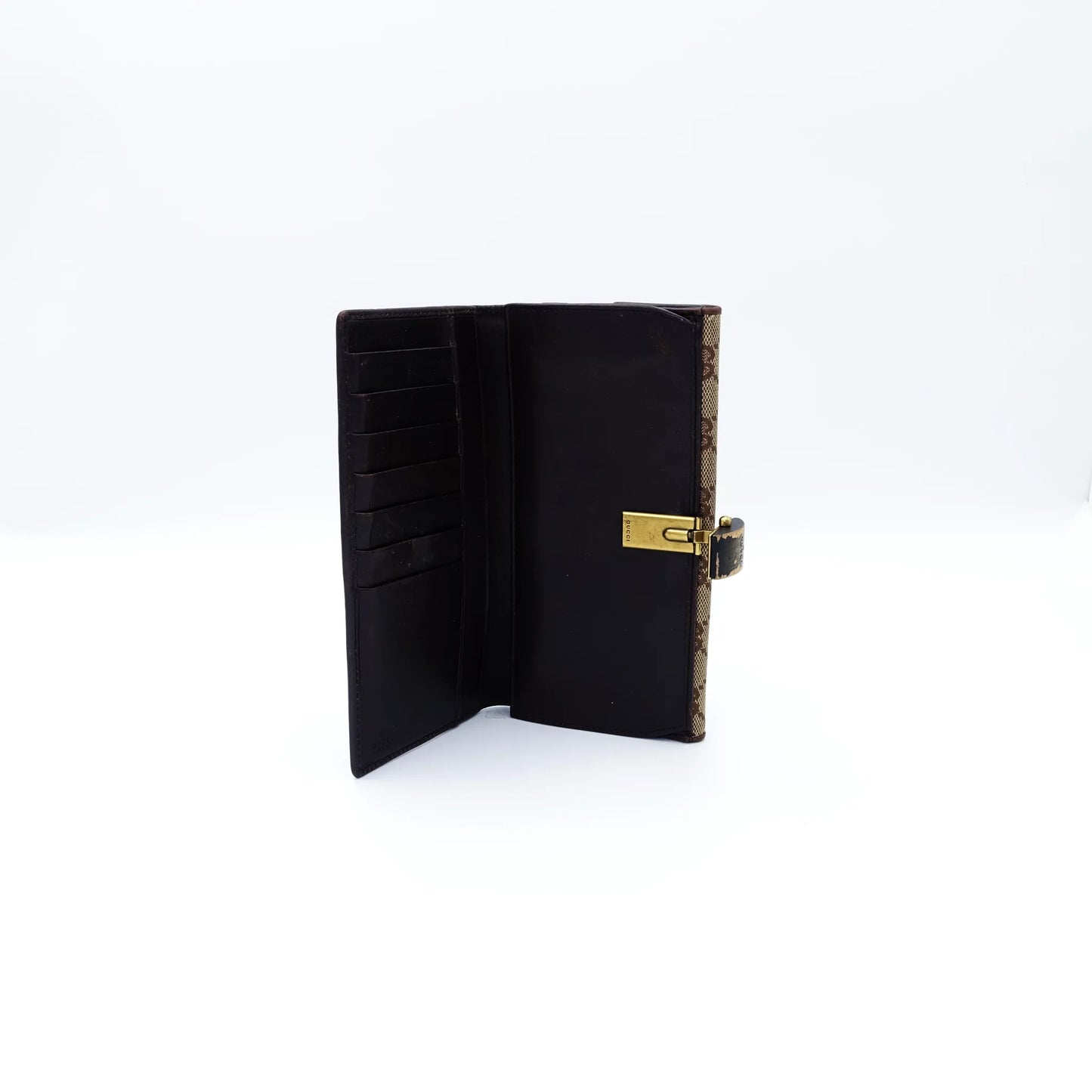 Gucci Vintage GG Supreme Long Wallet with Bamboo Clasp