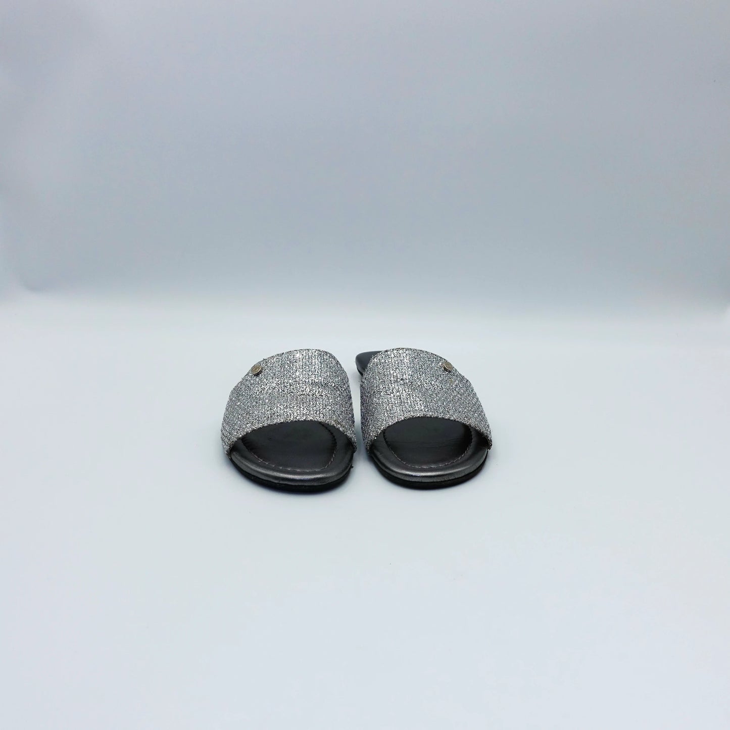 Jimmy Choo Silver Glitter Slide Sandals EU35.5