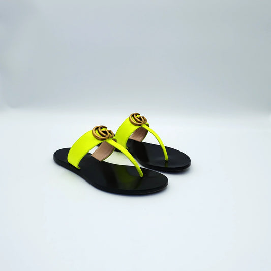 Gucci Neon Yellow Leather GG Marmont Flats EU35.5