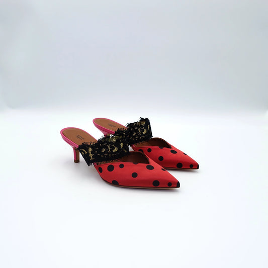 Malone Souliers x Emanuel Ungaro Pink Polka Dot Satin Mules EU36