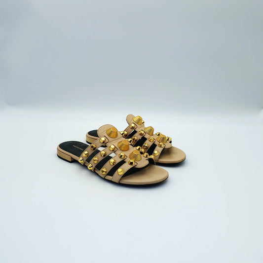 Balenciaga Arena Studded Sandals in Beige and Gold Hardware EU36