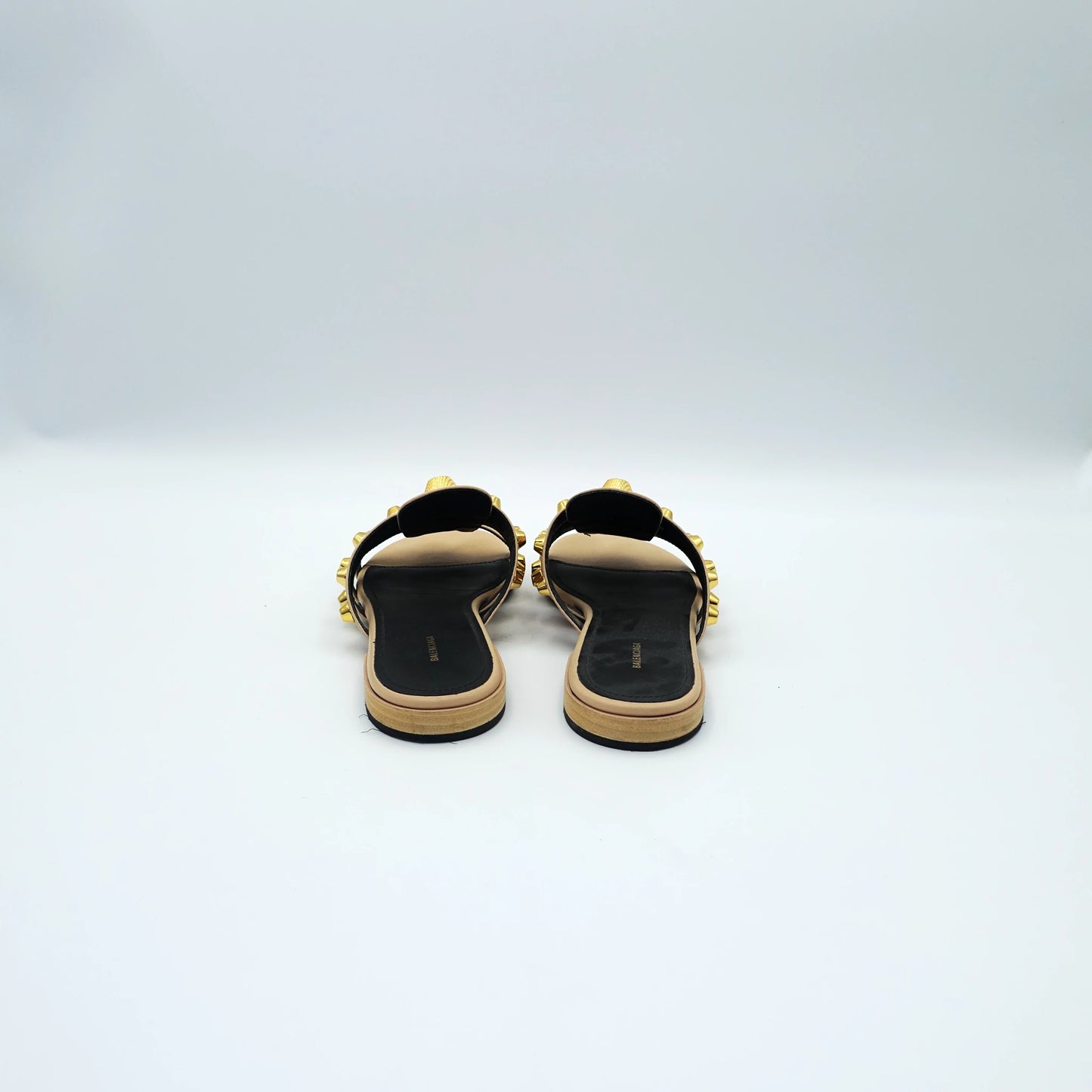 Balenciaga Arena Studded Sandals in Beige and Gold Hardware EU36