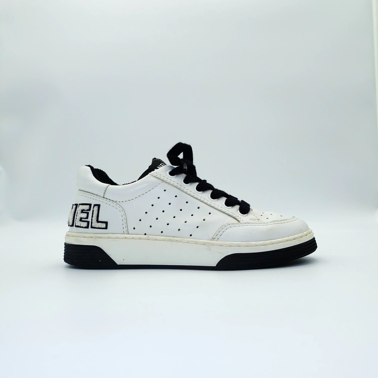 Chanel Black & White Low Top Lace Up Sneakers EU 36