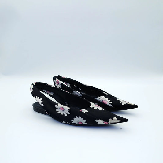 Balenciaga Floral Print Knife Slingback Flats EU35