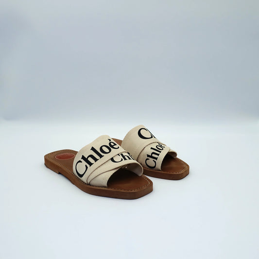 Chloé Woody Logo Canvas Slides EU36