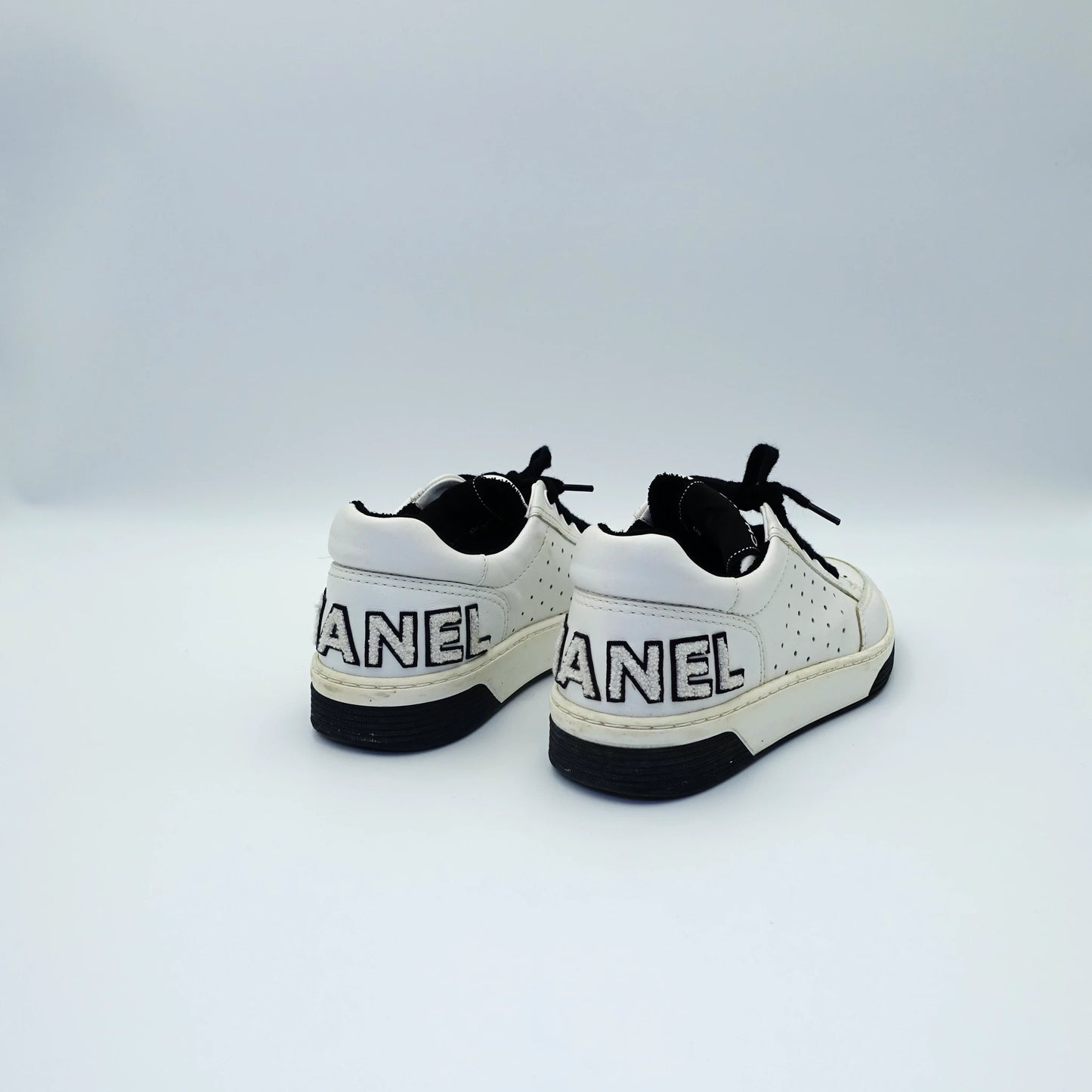 Chanel Black & White Low Top Lace Up Sneakers EU 36