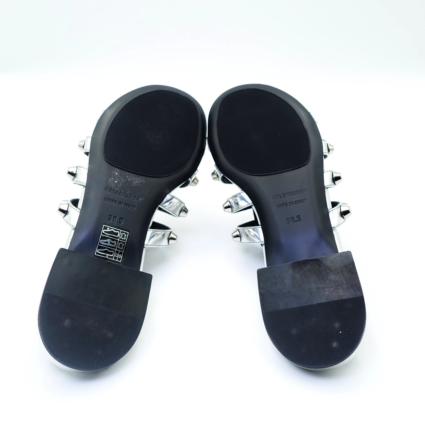 Balenciaga Arena Studded Sandals in Metallic Mirror Silver EU36.5