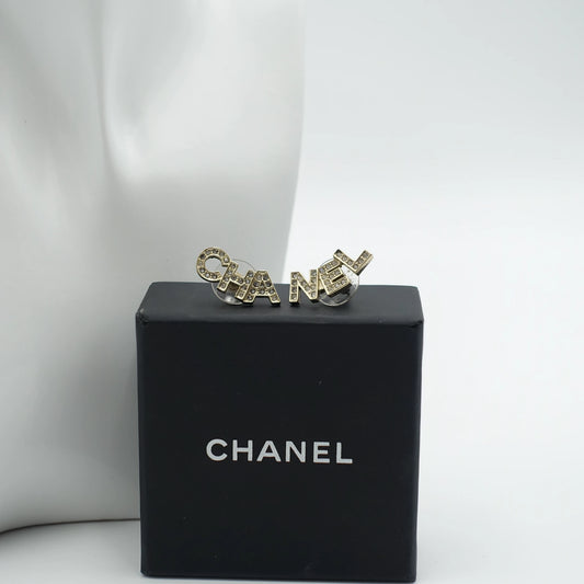 *RARE* Chanel Rhinestone Logo “CHANEL” Statement Stud Earrings