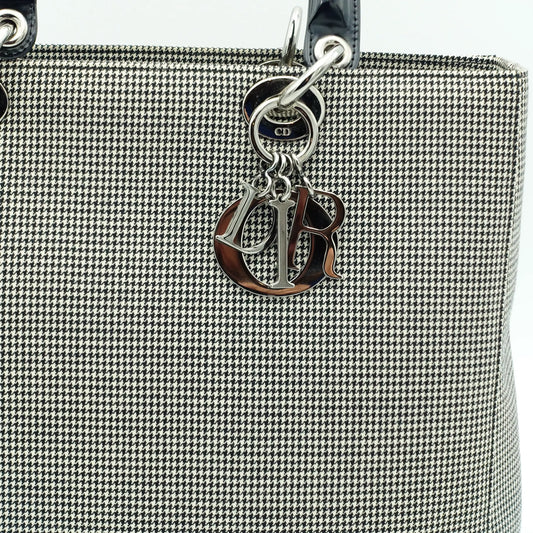 Dior Black and White Houndstooth Large Lady Dior Bag