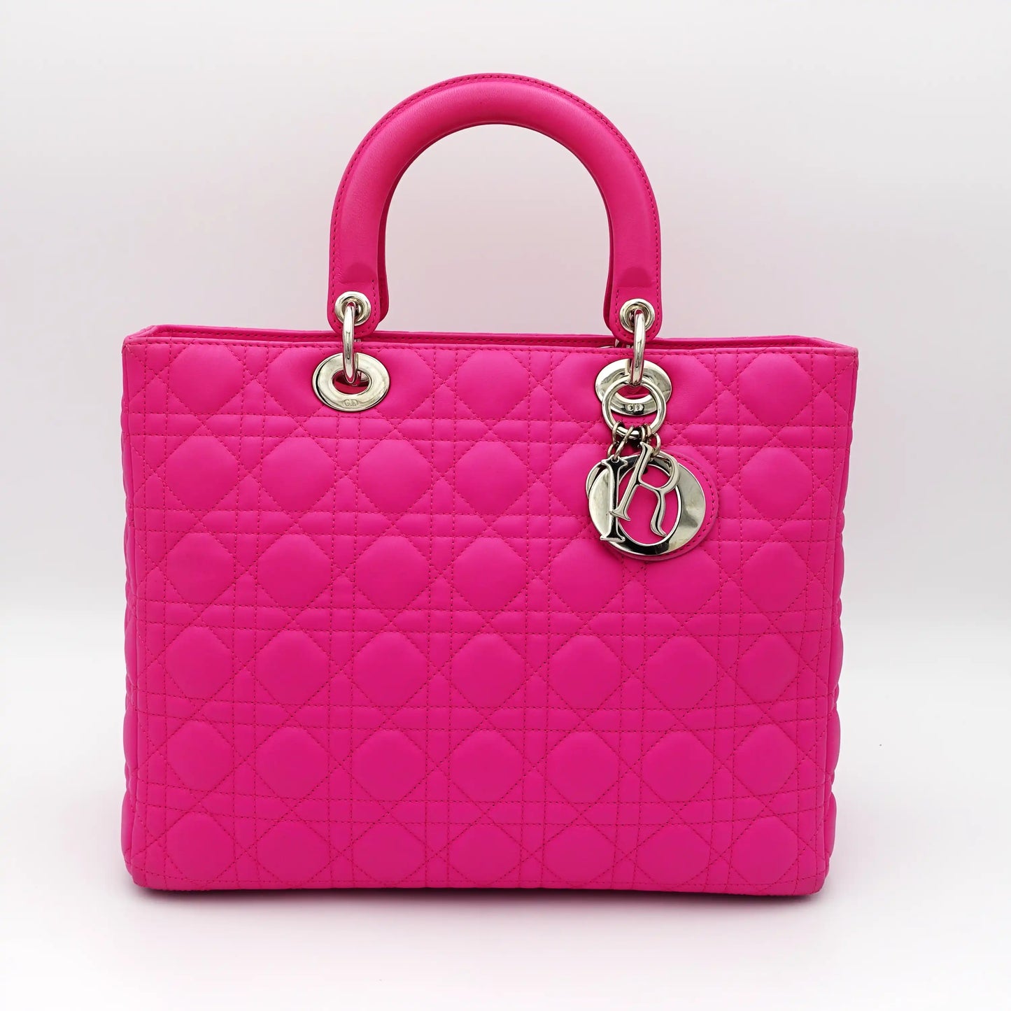 Dior in Hot Pink Cannage Quilted Large Lady Dior Bag