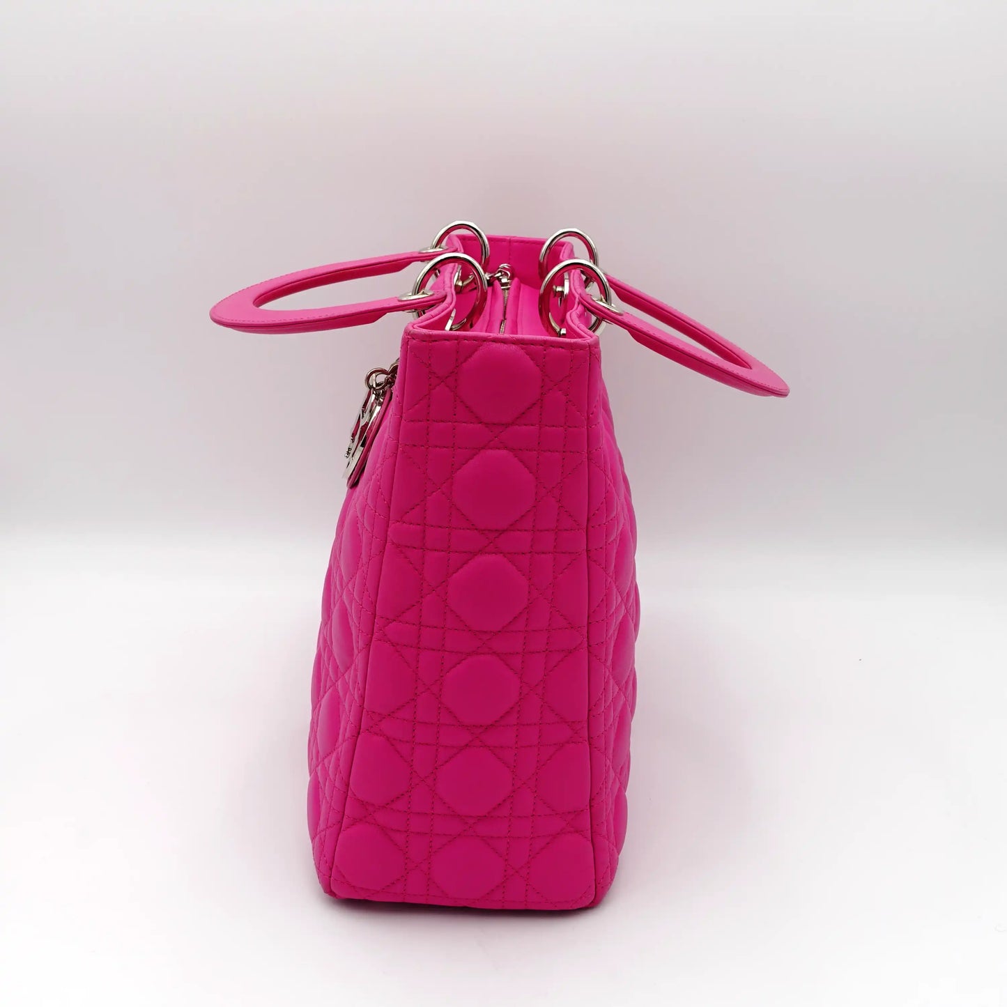 Dior in Hot Pink Cannage Quilted Large Lady Dior Bag