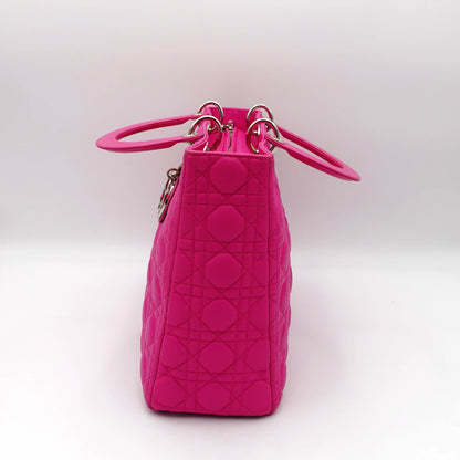 Dior in Hot Pink Cannage Quilted Large Lady Dior Bag