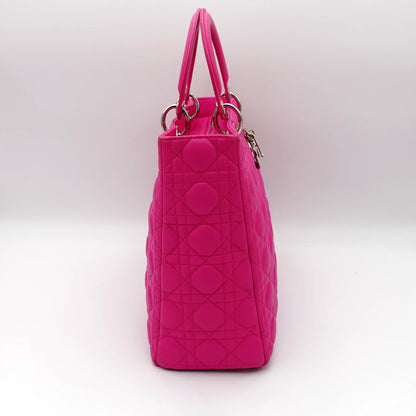 Dior in Hot Pink Cannage Quilted Large Lady Dior Bag