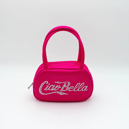 Amina Muaddi Ciao Bella Hot Pink Bag in Satin