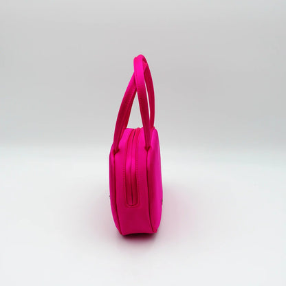 Amina Muaddi Ciao Bella Hot Pink Bag in Satin