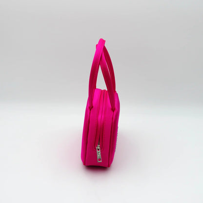 Amina Muaddi Ciao Bella Hot Pink Bag in Satin