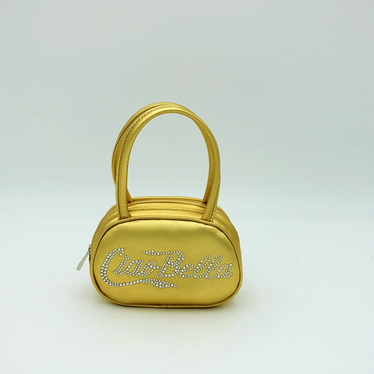 Amina Muaddi Super Amini Ciao Bella Bag in Gold