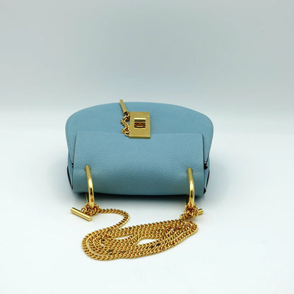 Chloe Mini Drew Bag in Cloud Blue with Gold Chain