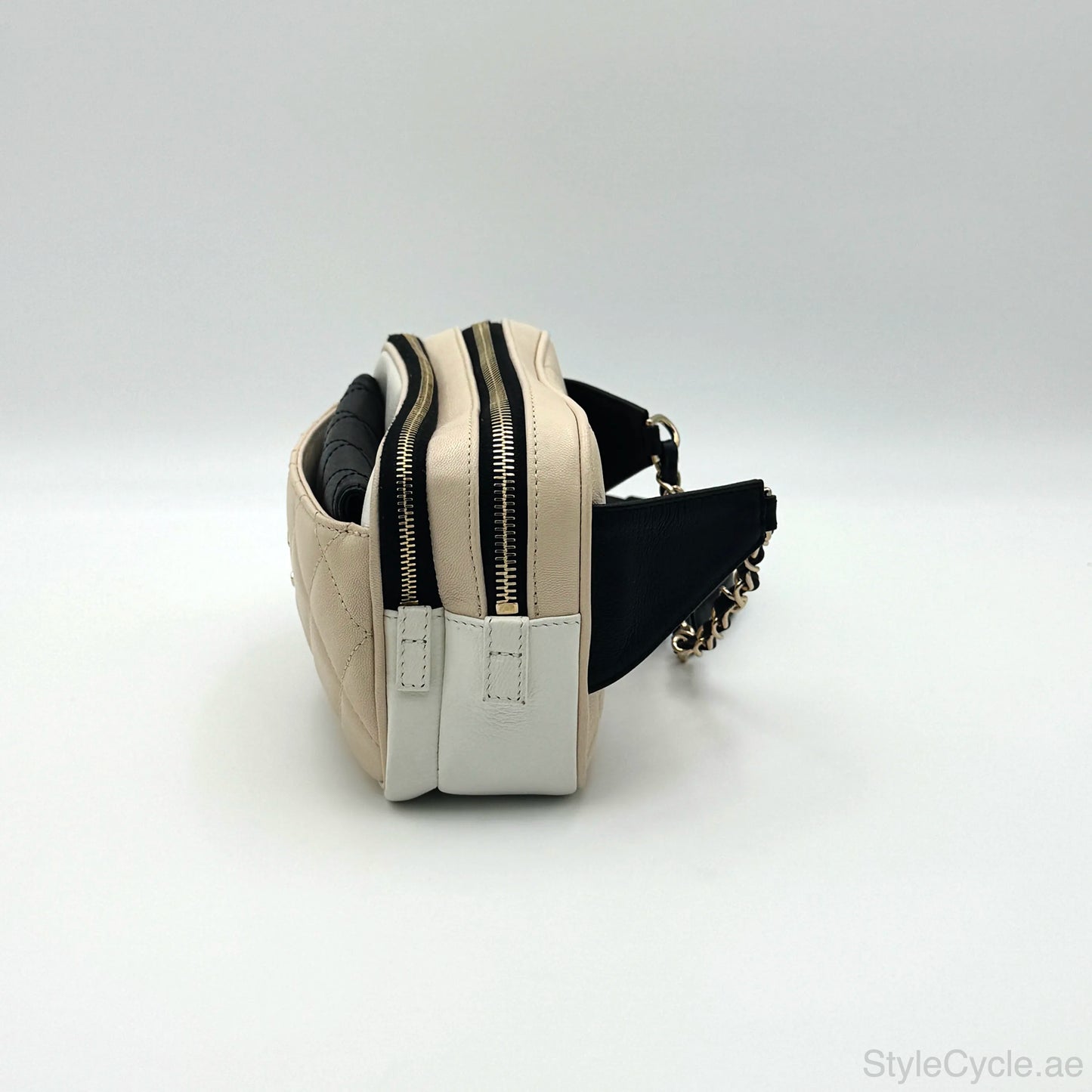 Chanel Waist Bag in Beige & Black Quilted Calfskin