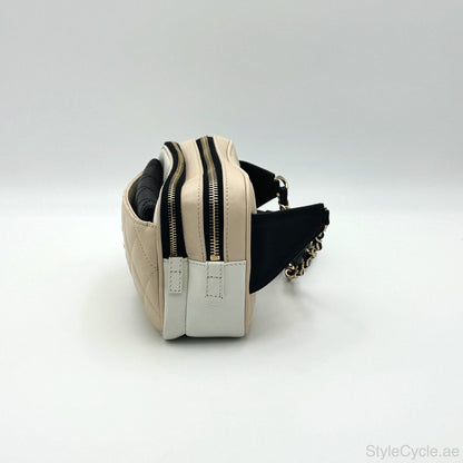 Chanel Waist Bag in Beige & Black Quilted Calfskin