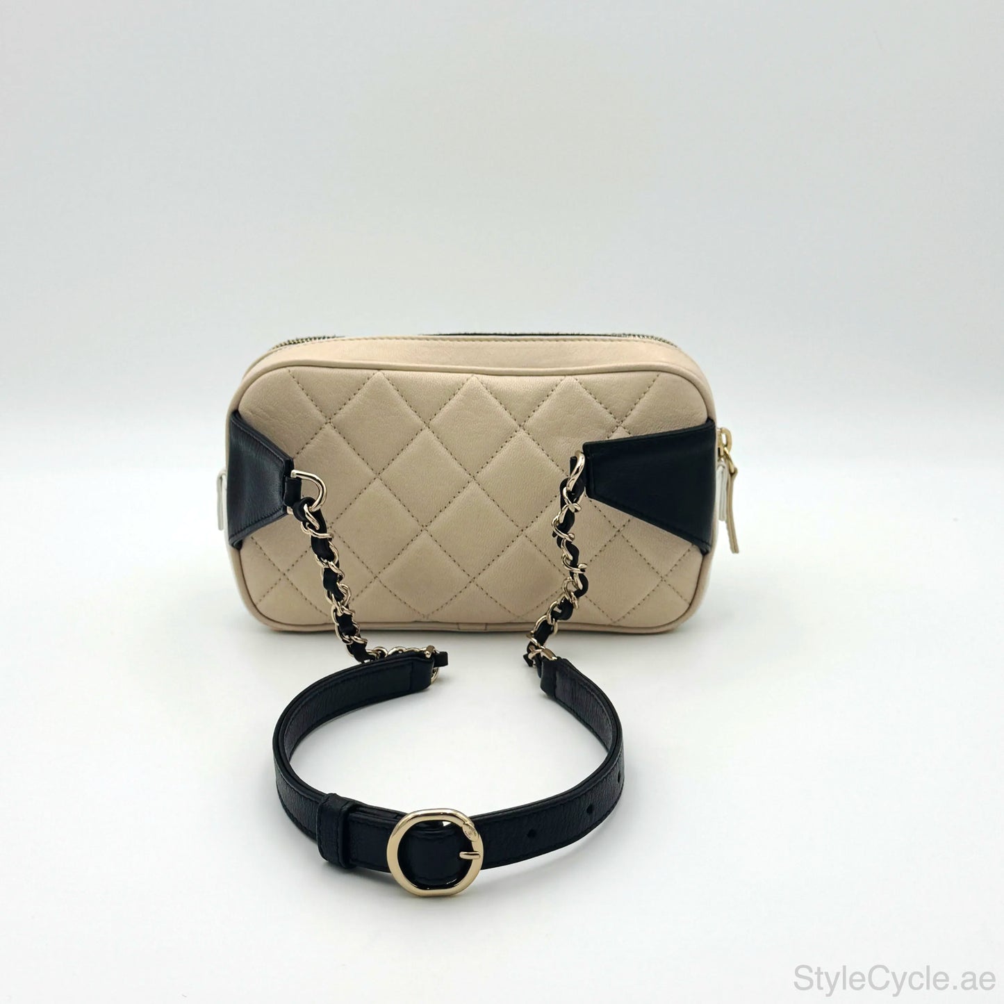 Chanel Waist Bag in Beige & Black Quilted Calfskin