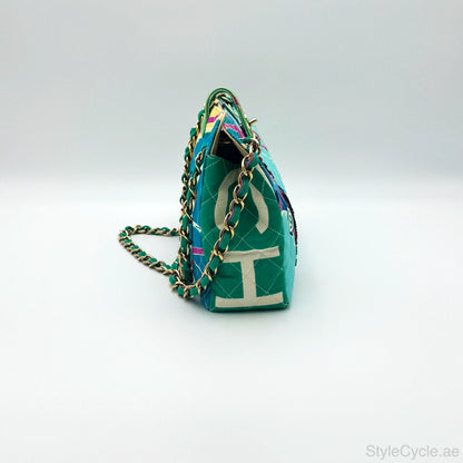 Chanel MultiColor Eiffel Tower Quilted Canvas Flap Shoulder Bag