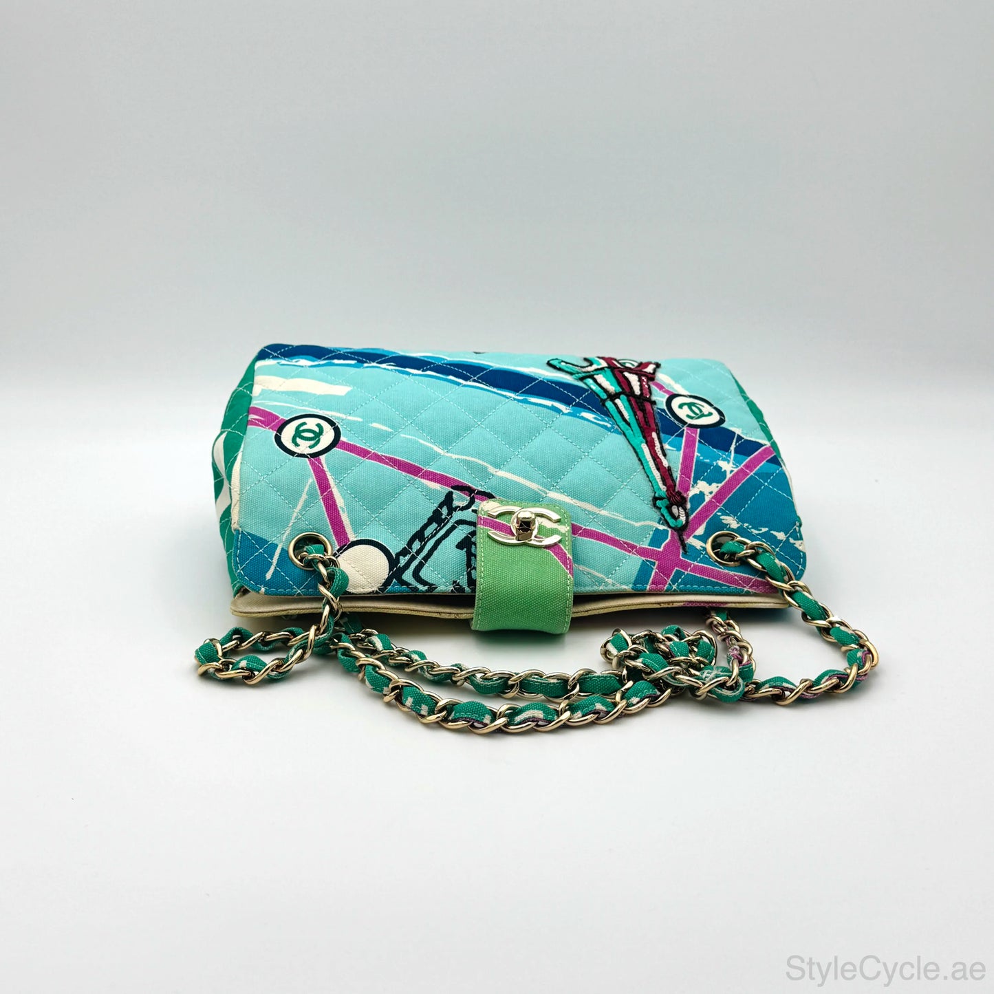 Chanel MultiColor Eiffel Tower Quilted Canvas Flap Shoulder Bag