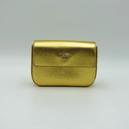Prada Gold Metallic Leather Clutch
