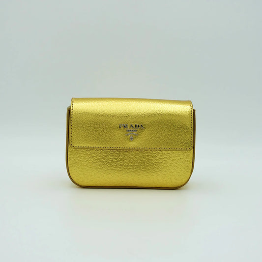 Prada Gold Metallic Leather Clutch