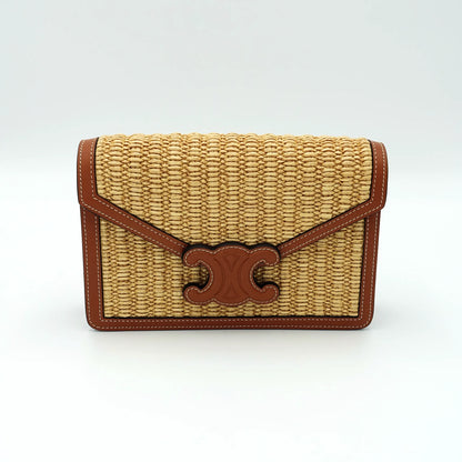 Celine Triomphe Shoulder Bag in Raffia and Leather