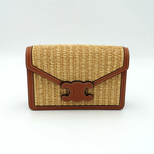 Celine Triomphe Shoulder Bag in Raffia and Leather