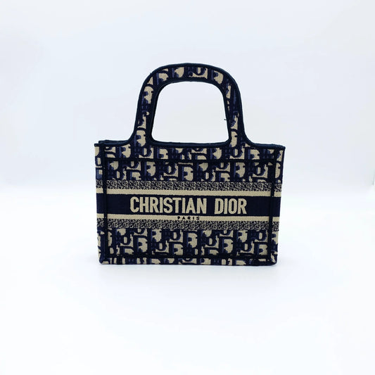 Dior Book Tote – Mini Blue Oblique Embroidery