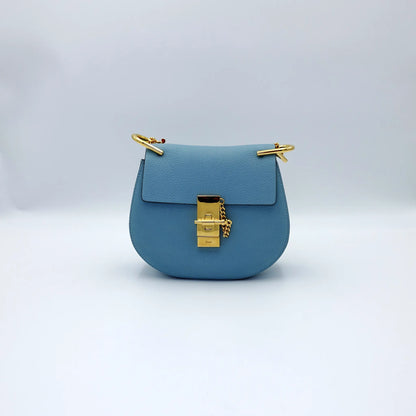 Chloe Mini Drew Bag in Cloud Blue with Gold Chain